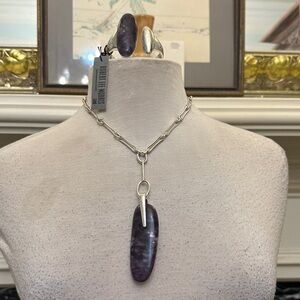 Silver and Amathyst Pendant Necklace and Bracelet Set